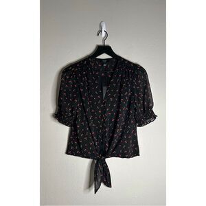 Have London Cherry Print Tie Front Blouse Size S